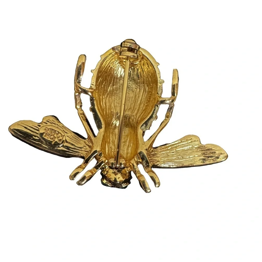 Joan Rivers Collection Gold Tone Clear and Green Bee Brooch Pin Rhinestones NWOT